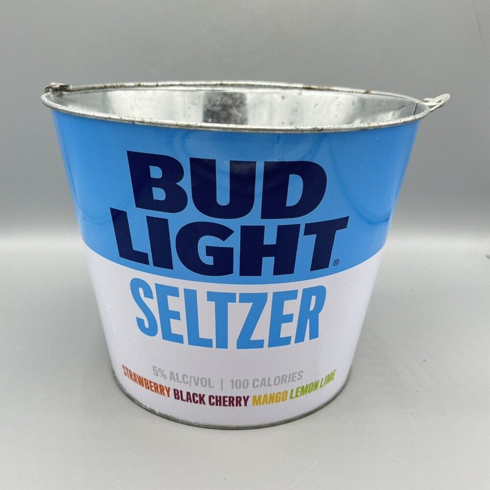Bud Light Seltzer Metal Ice Beer Bucket & Handle Ice Pail Drink Parties